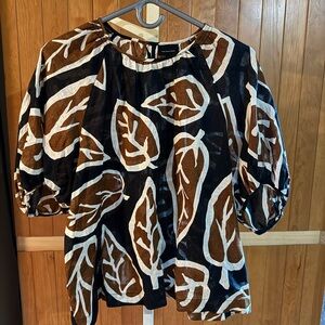 Who What Wear Black and Brown Leaf Print Blouse